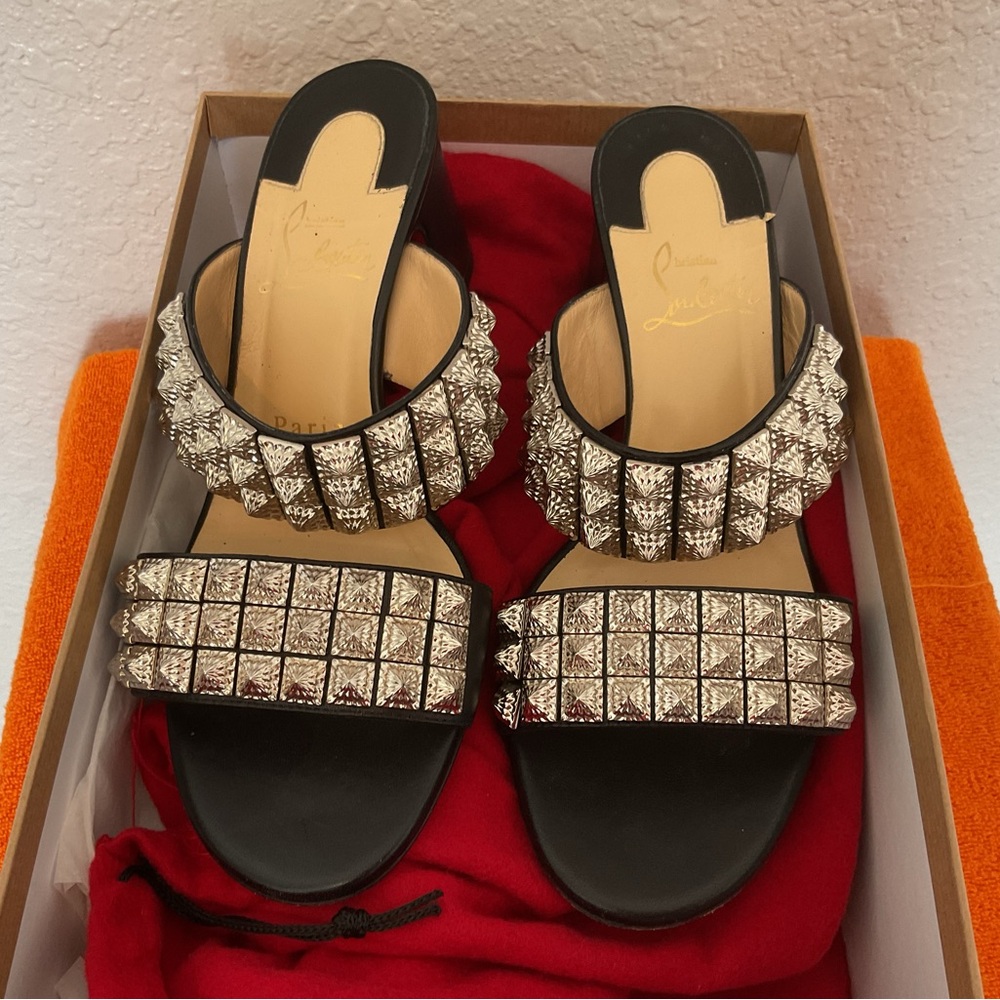 Christian Louboutin Black and Silver Women's Sandals